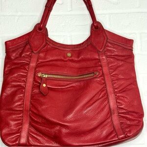 Lodi’s Red Genuine Leather Tote Handbag Purse Shoulder Bag Large 14x15x3
